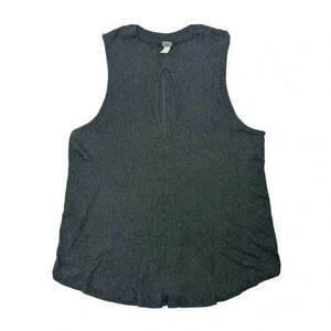 We The Free People Black Faye Ribbed Keyhole Sleeveless Top Large Modal Cotton